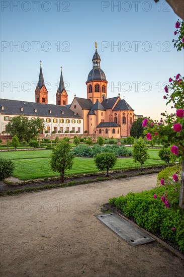 View of an old town, half-timbered houses and streets in a town. Seligenstadt am Main, Hesse Germany