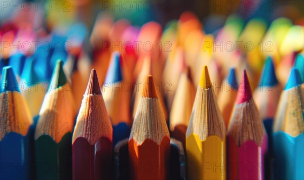 Close-up of a bunch of colored pencils, abstract background with colored pencils macro view AI generated