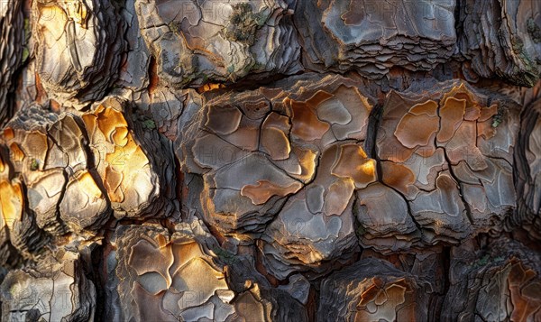 Close-up of pine bark with intricate patterns and textures AI generated