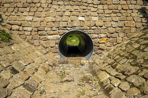 Dry, stone-built canal and continuous canal pipe, Pillnitz, Dresden, Saxony, Germany, Europe