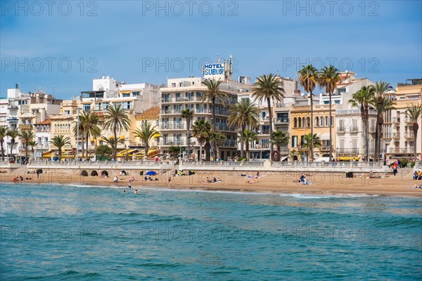 Beach and promenade in Sitges, Spain, Europe