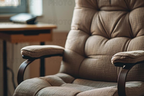 Close up of office chair with armrest. KI generiert, generiert, AI generated