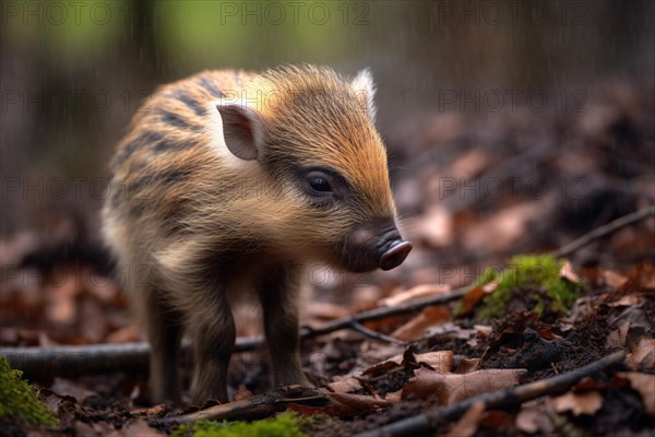 Young wild boar in forest. KI generiert, generiert, AI generated