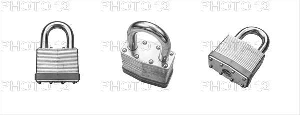 Robust padlock set of different angles isolated on a white background