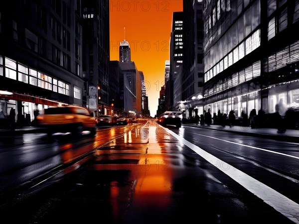 AI generated bustling street scene monochromatic snapshot with colorful digital elements