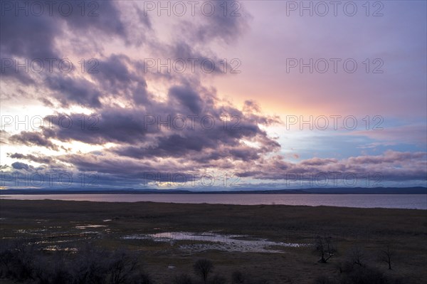 Sunset at Lake Neusiedl, Lake Neusiedl National Park, Burgenland, Austria, Europe