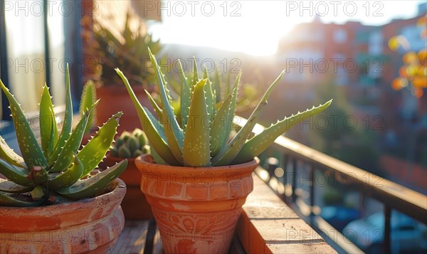 Aloe vera leaves in a pot, closeup view AI generated