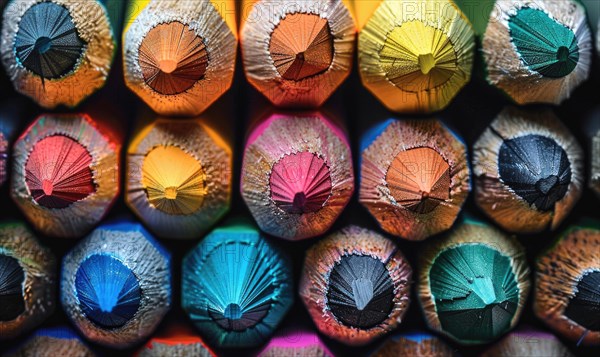 Close-up of a bunch of colored pencils, abstract background with colored pencils macro view AI generated