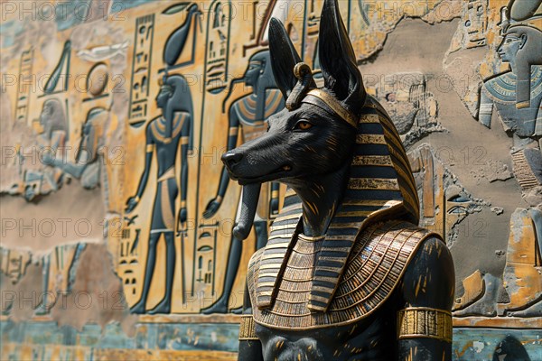 Egyptian god Anubis with head of a jackal. KI generiert, generiert, AI generated