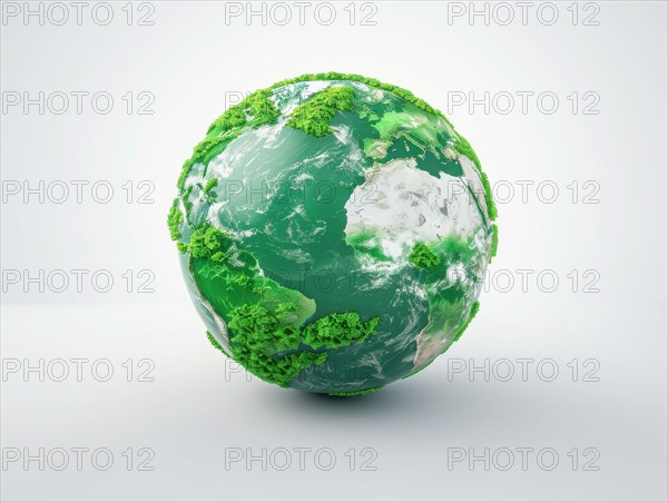 A 3D globe with green floral textures representing eco-friendly concepts, ai generated, AI generated