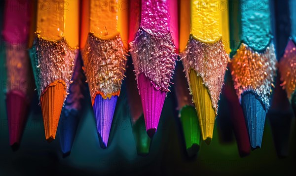 Close-up of sharpened colored pencils in a holder AI generated