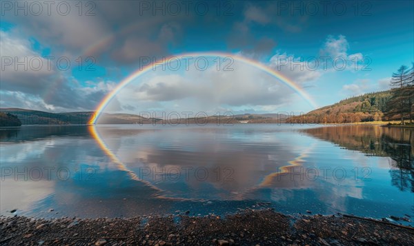 A vibrant rainbow stretching across the sky after a passing rain shower AI generated