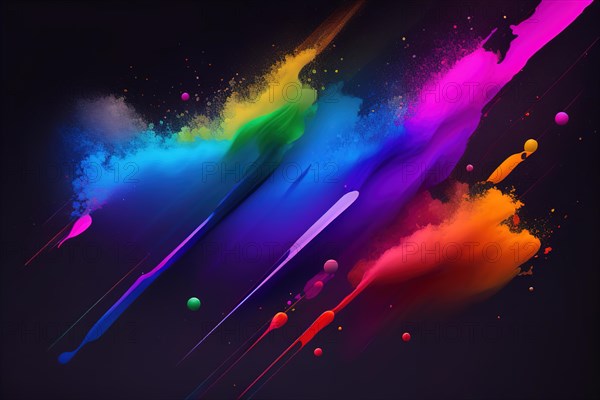 Colorful paint splashes on black background. Abstract vector illustration. ai generative, AI generated