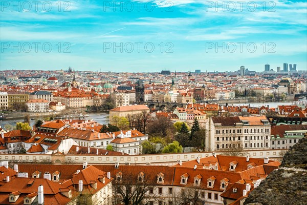 Sightseeing, tourist attraction, travel, Vltava river, city trip, panorama Prague, view, view Prague Castle, Prague, Czech Republic, Europe