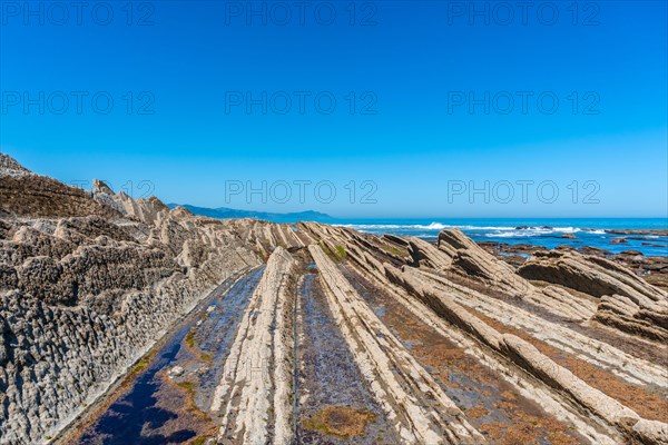 Beautiful landscape of the Flysch Basque Coast geopark in Zumaia, Gipuzkoa