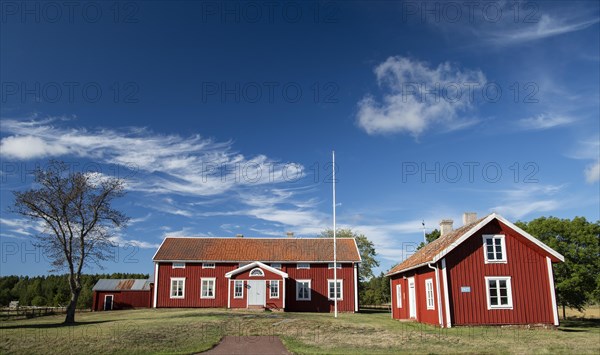 Falun red or Swedish red painted houses, farm, Geta, Aland, or Aland Islands, Gulf of Bothnia, Baltic Sea, Finland, Europe