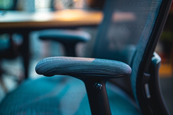 Close up of office chair with armrest. KI generiert, generiert, AI generated