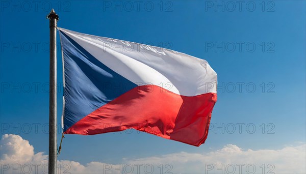 The flag of Czechia, Czech Republic, Czech Republic, fluttering in the wind, isolated against a blue sky, Europe