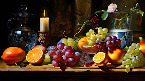 AI generated classic still life composition featuring timeless art elements