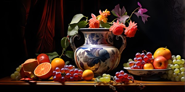 AI generated classic still life composition featuring timeless art elements