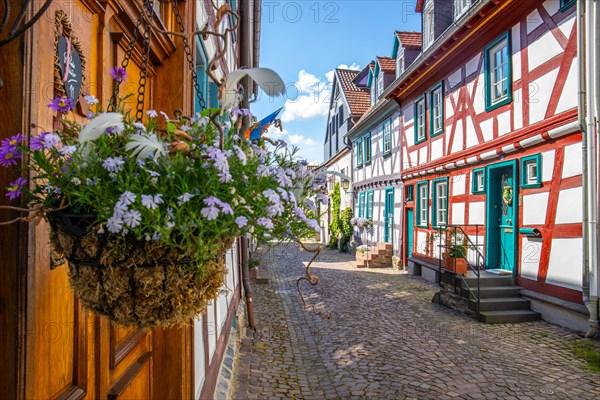 View of an old town, half-timbered houses and streets in a town. Idstein in the Taunus, Hesse Germany