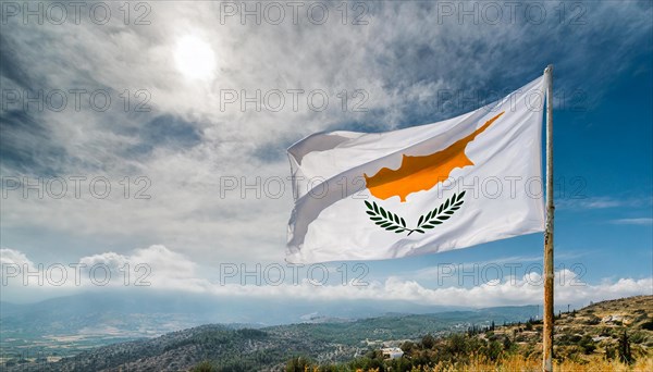 The flag of Cyprus flutters in the wind