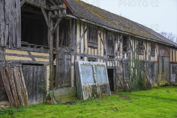 Half-timbered house, barn in the village of Lesmont, Aube department, Grand Est region, France, Europe