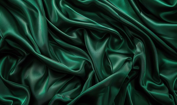 Background covered in opulent silk fabric in regal emerald green AI generated