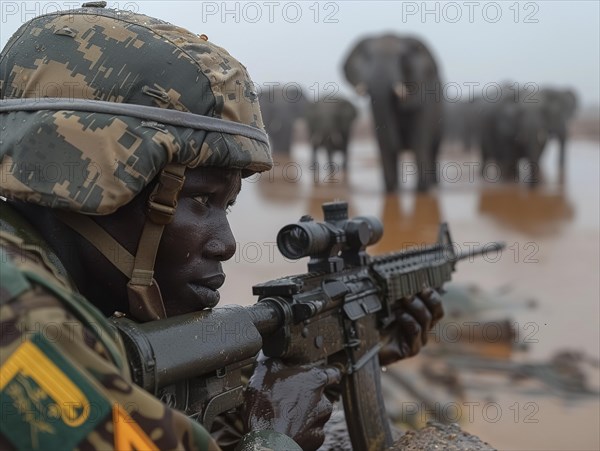 Elephant hunting in Africa, AI generated