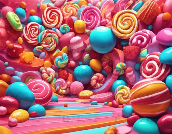 Abstract and fantastic background of colorful candies, AI generated