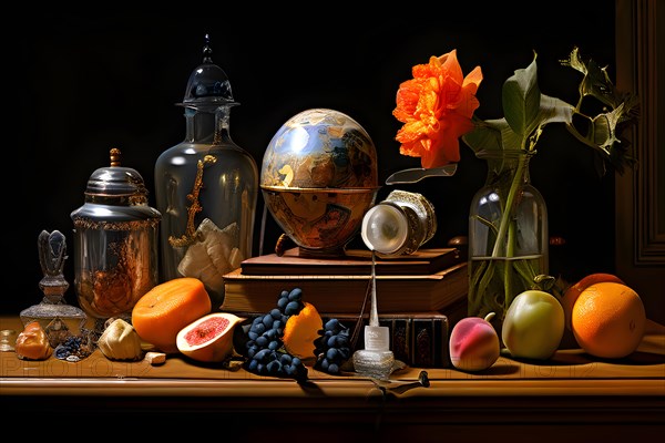 AI generated classic still life composition featuring timeless art elements