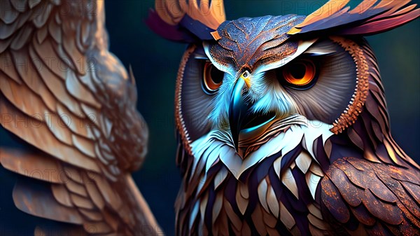 3D Illustration of an Owl as a Fantasy or Art Concept, ai generated, AI generated
