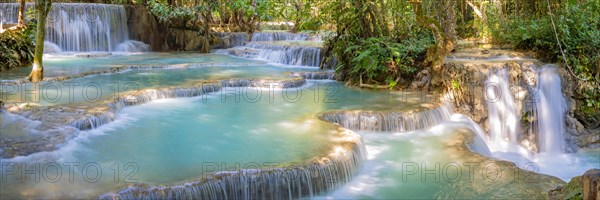 Kuang Si waterfalls in the jungle near Luang Phabang, Luang Prabang, Laos, Asia