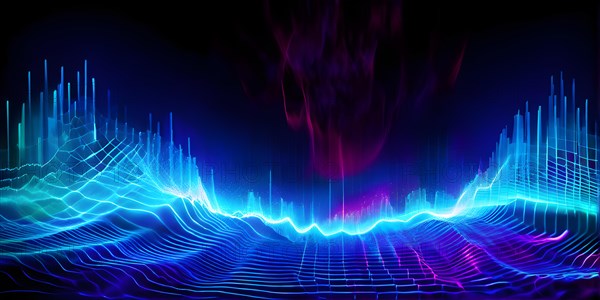 AI generated abstract art conveying sound waves and digital particles