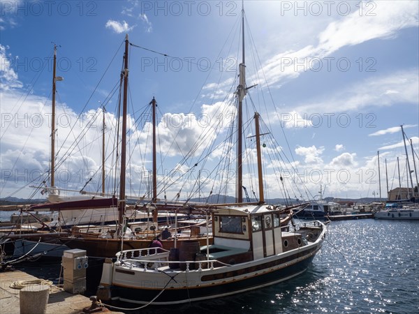 Boats in the harbour, Maddalena, Isola La Maddalena, Sardinia, Italy, Europe