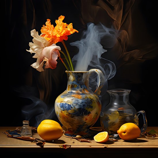 AI generated classic still life composition featuring timeless art elements