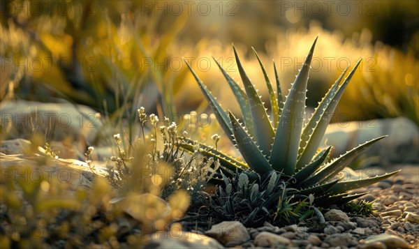 An aloe vera plant flourishing in a desert garden AI generated