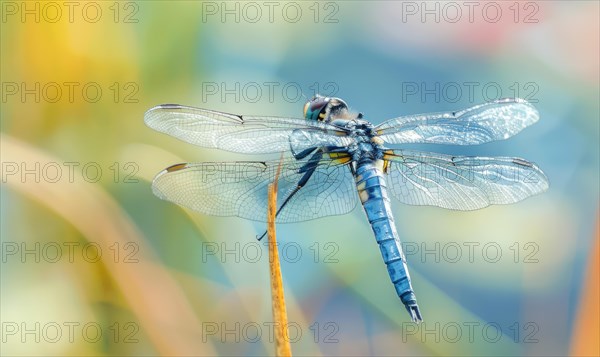 Close-up of a dragonfly perched on a reed AI generated