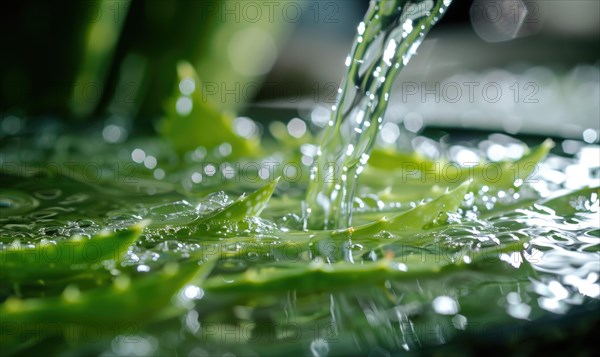 Close-up of cuted aloe vera leaf and water AI generated