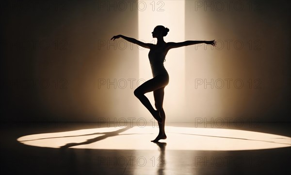 Beautiful woman in white dress dancing in the smoke on a dark background. ai generative, AI generated