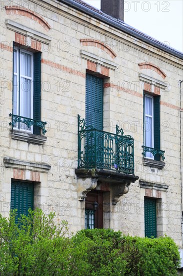 Window railings and balconies on residential buildings designed by Hector Guimard in the Art Nouveau style and produced in the municipal metal foundry Fonderies de Saint-Dizier, Saint-Dizier, Haute-Marne department, Grand Est region, France, Europe