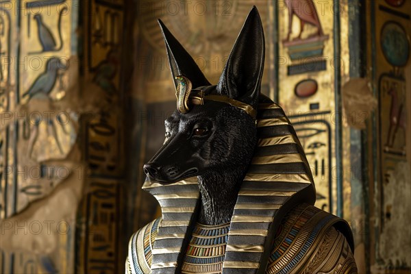 Egyptian god Anubis with head of a jackal. KI generiert, generiert, AI generated