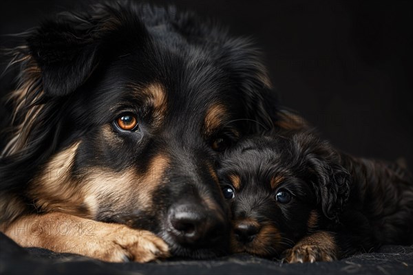 Cute mother dog with young dog puppy. KI generiert, generiert, AI generated