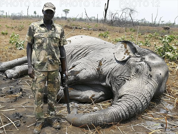 Elephant hunting in Africa, AI generated