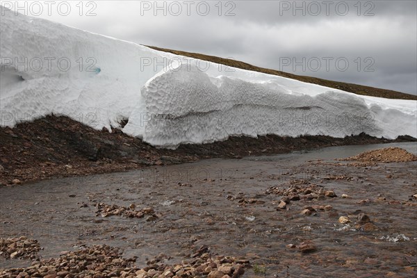 Last remnants of snow, snowmelt in the tundra, Lapland, Northern Norway, Scandinavia