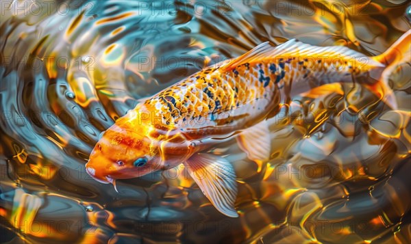 Close-up of a koi fish gliding through the clear waters of a pond AI generated