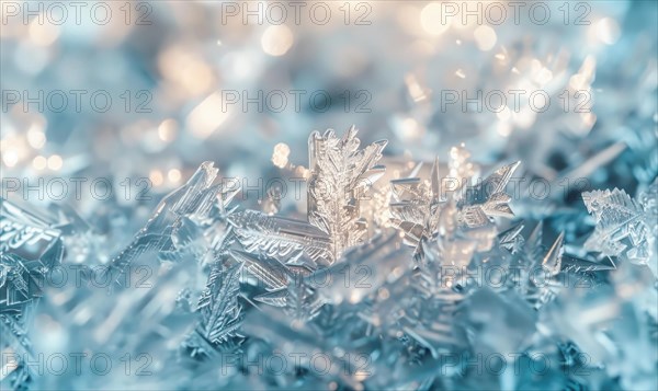 Close-up of intricate ice formations on the surface of a frozen lake AI generated