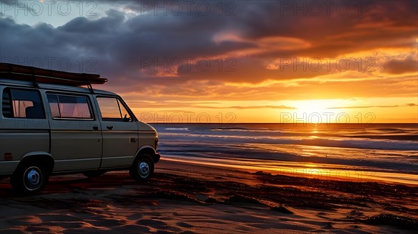 AI generated view of the essence of van life in a beautyfull coastal landscape