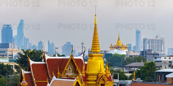 Wat Tri Thotsathep Worawihan, behind it Golden Mount and the skyline of Bangkok, Thailand, Asia