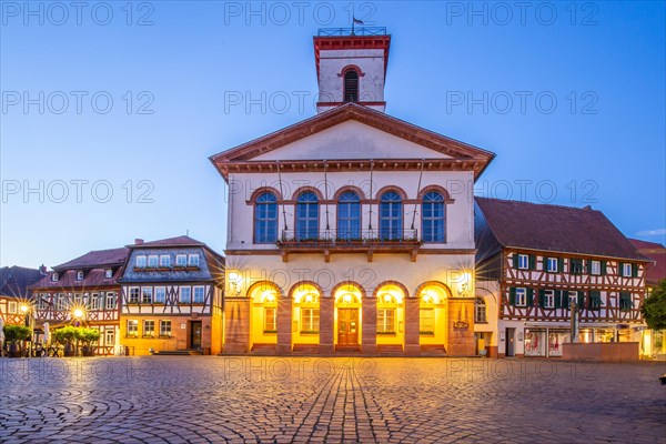 View of an old town, half-timbered houses and streets in a town. Seligenstadt am Main, Hesse Germany